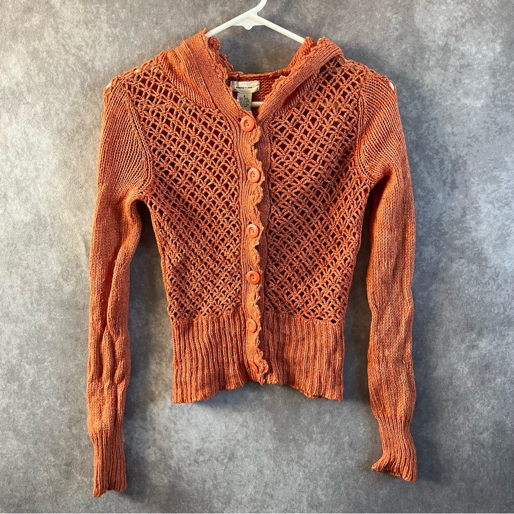 Womens Anthropologie Sleeping On Snow Button Up Crochet Sweater Cardigan Size Sm